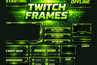 design custom twitch overlays webcam frames alerts graphics streaming packs