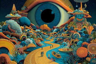 create a unique psychedelic surrealistic illustration for album cover