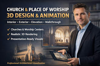 design church interior exterior 3d animation and rendering