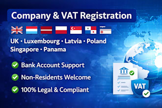 do company,vat registration,bank account for uk,luxembourg,latvia,poland,panama