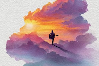 make surreal watercolor painting for music album cover art