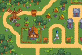 create pixel art tileset, top down tile map, background, indie game props, asset