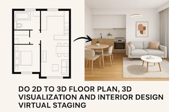 do 2d to 3d floor plan, 3d visualization and interior design, virtual staging