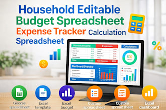 household editable budget spreadsheet, expense tracker, calculation spreadsheet