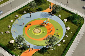 render 3d community playground, outdoor recreation,garden design, amusement park