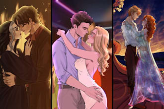 do semi realistic couple art romance book cover nsfw character art commissions
