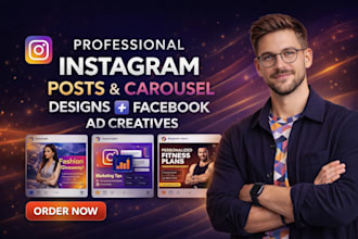 design instagram posts, carousel designs, and facebook ad creatives