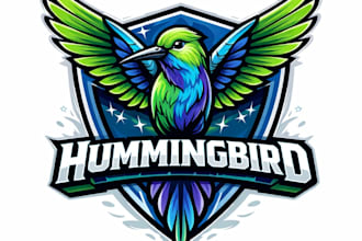 design high quality hummingbird mascot logo with t shirt design