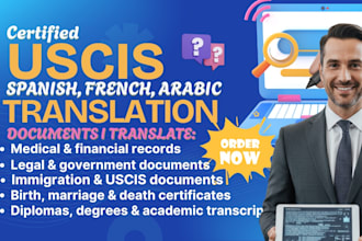 translate official spanish, arabic or french documents into english for uscis