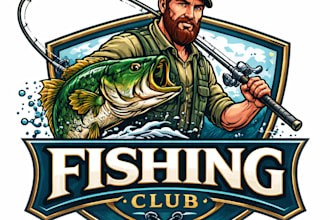 design high quality fishing club mascot logo with t shirt design