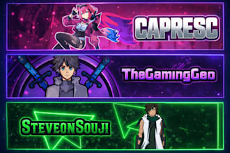 custom youtube twitch banner anime vtuber mascot pokemon zombie fortnite style