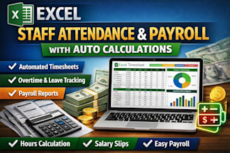 excel staff attendance  payroll with auto calculations