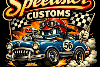 design high quality car reaching mascot logo with t shirt design