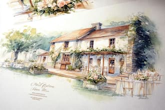 your custom wedding venue or home illustration in pen and watercolor