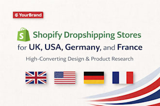 create high converting shopify dropshipping store for UK USA france and germany