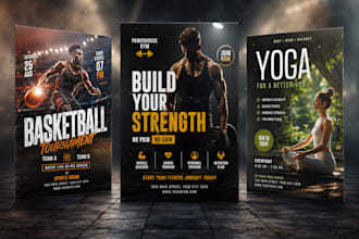 design gym, fitness, yoga, sport, workout flyer or poster design