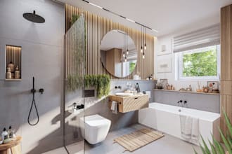 model and render 3d bathroom interior realistic design, 2d floor plan,wc, toilet