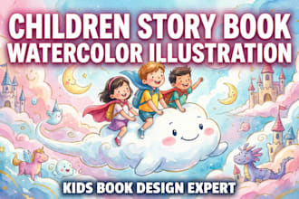 do children story book illustration watercolor book design children kids stories