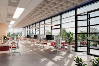 redesign office interior rendering,cowork space,  floor planning,layout 3d model