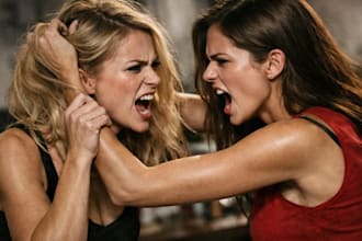 create a realistic catfight narration with tension and emotions