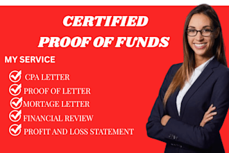 do us cpa letter, comfort letter, income self verification, fund proof, mortgage