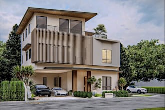 update 3d house exterior,two story building,cgi elevation render,tropical facade