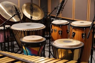 record percussions, bongo, vibraphone, steelpan drum, conga for your song