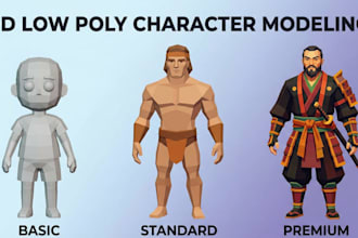 design low poly 3d model and rig stylized low poly character for game in blender