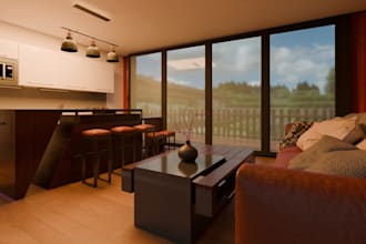 design a modern container interior for home, cafe, or office in 3d