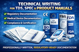 provide technical writing for tds, spec and product manuals