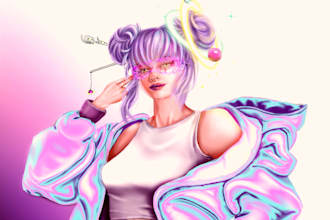 draw a custom character in a semirealistic style