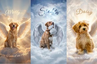 do pet memorial portrait angel wings heaven sky wall art