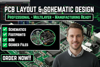design pcb layout with schematic, footprints, bom, gerber files, docs files
