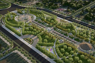 relayout 3d urban park, public playground design, community landscape rendering