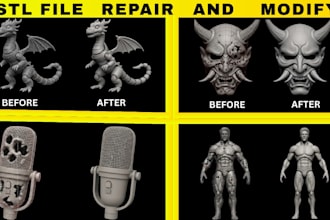 stl file repair, edit stl file obj file, fbx custom modification for 3d printing