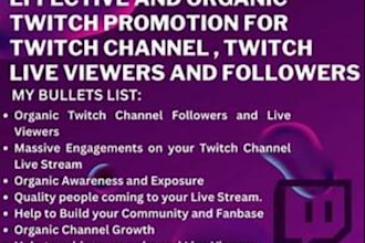 promote twitch channel, kick promotion for real viewers for affiliate n partner