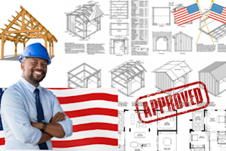 draw 2d carport, patio, decks, wooden framed house, sheds plans for USA permit