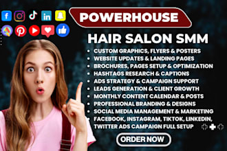 hair salon social media marketing manager spa beauty barbershop flyer website