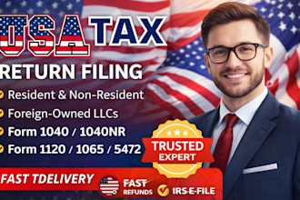 prepare USA tax return irs efile 1040 1120 1065 llc non resident tax