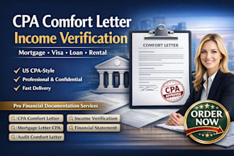 write us cpa comfort letter financial statement audit income verification