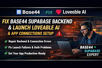 fix base44 supabase backend logic setup app connections launch loveable app