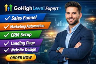 build gohighlevel sales funnel, website setup, mrketing automation, CRM software