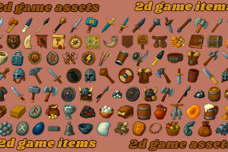 design 2d game art, props and rpg assets with UI design for fantasy game