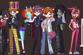 draw 2d pixel game art character sprite sheets pixel map pixel art tileset asset