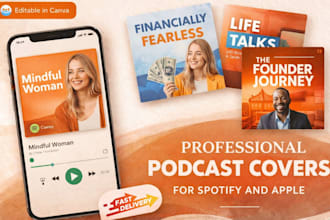 design podcast cover art, podcast logo, podcast branding for spotify and apple