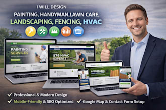 design clean painting, handyman, lawn care, landscaping, fencing, hvac website