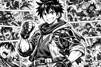 draw custom manga artwork with panels, action, and dialogue in shonen style