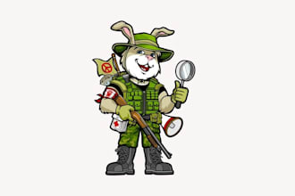 design caricature fight civil rabbits got gun mascot  logo