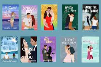 design custom illustrated romance book cover for amazon KDP ebook cover design