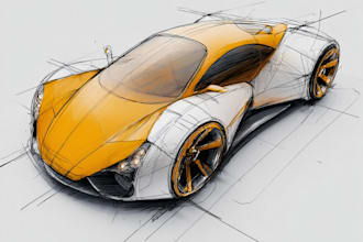 design a car from sketches into 3d modelling